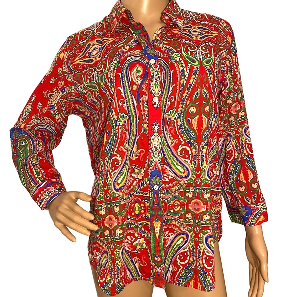 Vintage Ralph Lauren Red Paisley Button Down Shirt Sz M